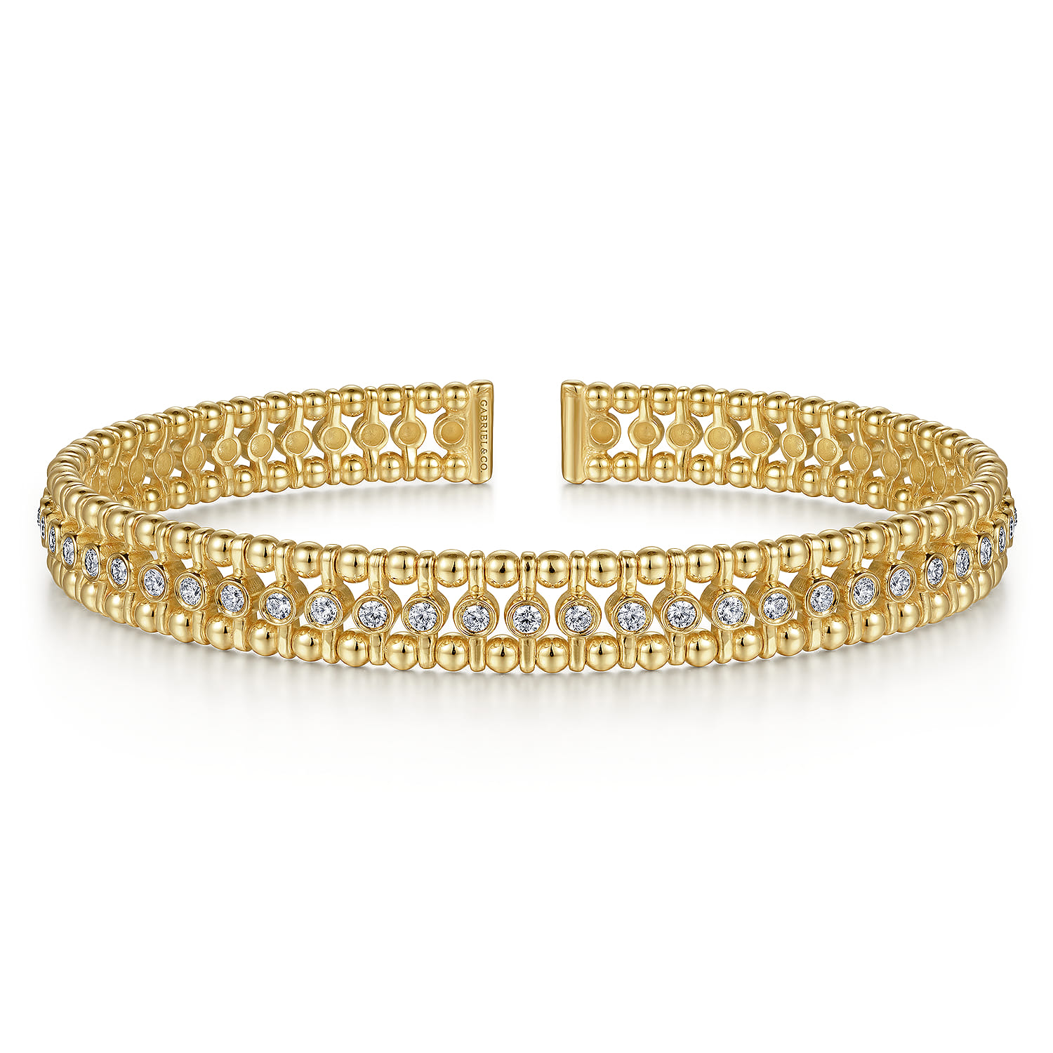 14K Yellow Gold Bujukan Bead Cuff Bracelet with Diamond Bezel Connectors - 0.75 ct - Shot 1