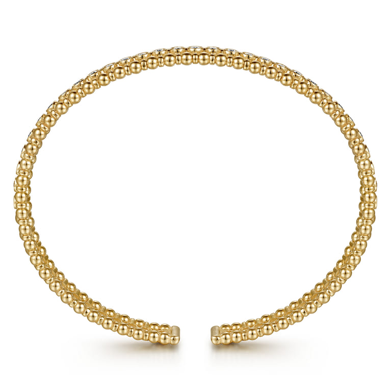 14K Yellow Gold Bujukan Bead Cuff Bracelet with Diamond Bezel Connectors - 0.75 ct - Shot 3