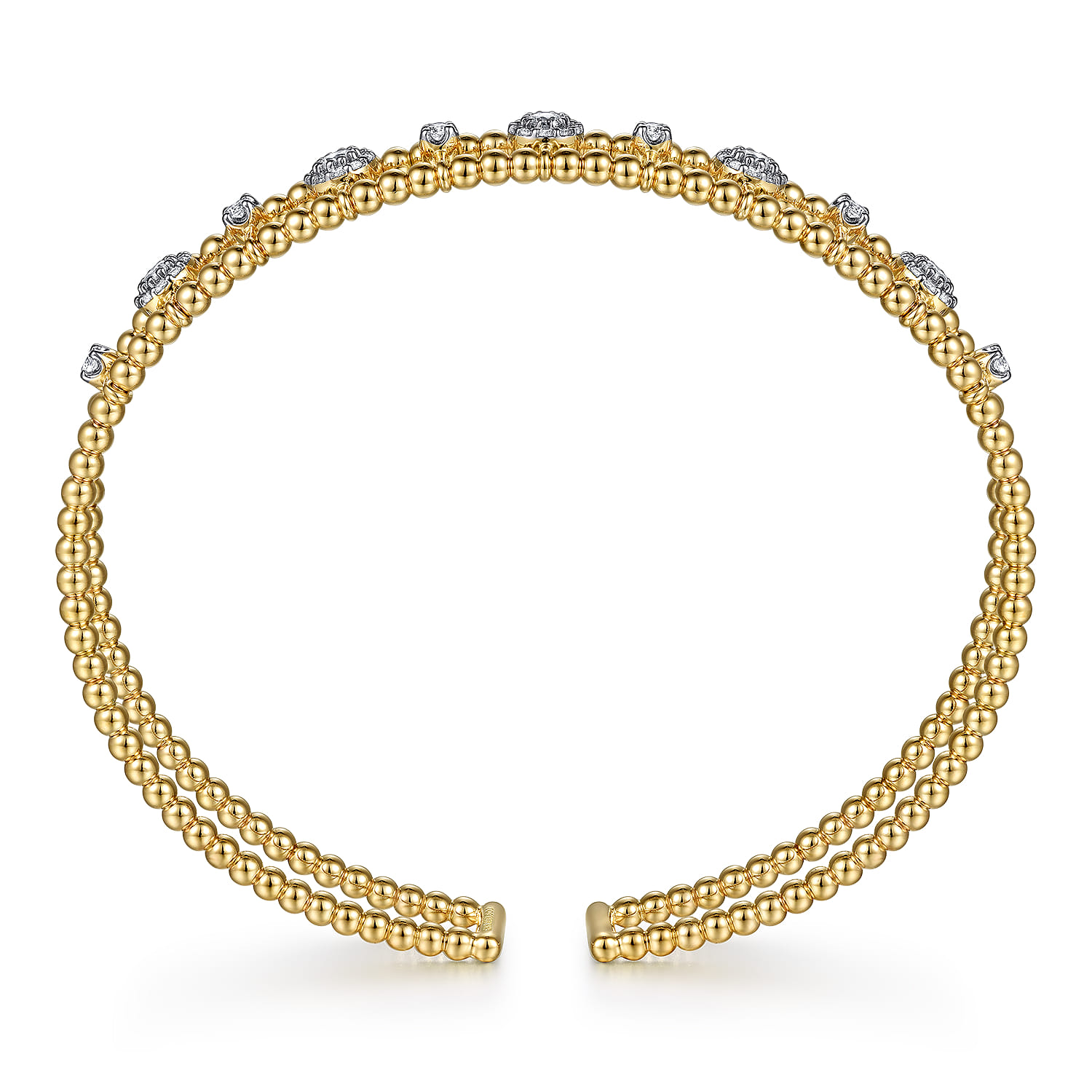 14K Yellow Gold Bujukan Bead Cuff Bracelet with Diamond Cluster and Bezel Connectors - 0.7 ct - Shot 3