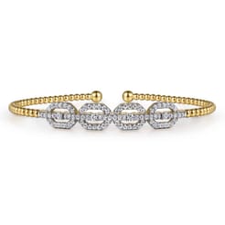 14K Yellow Gold Bujukan Bead Cuff Bracelet with Diamond Pav¿ª Links