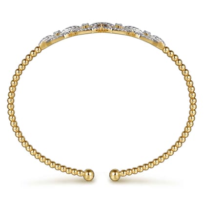 14K Yellow Gold Bujukan Bead Cuff Bracelet with Diamond Pav¿ª Links