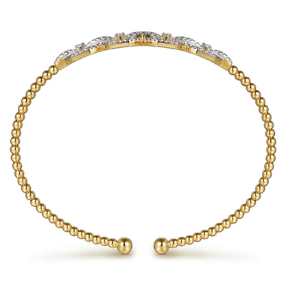14K Yellow Gold Bujukan Bead Cuff Bracelet with Diamond Pav¿ª Links