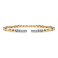 14K Yellow Gold Bujukan Bead Cuff Bracelet with Diamond Pave Bars