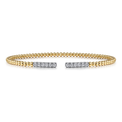 14K Yellow Gold Bujukan Bead Cuff Bracelet with Diamond Pave Bars