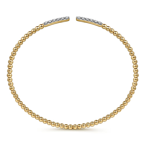 14K Yellow Gold Bujukan Bead Cuff Bracelet with Diamond Pave Bars - 0.3 ct - Shot 3