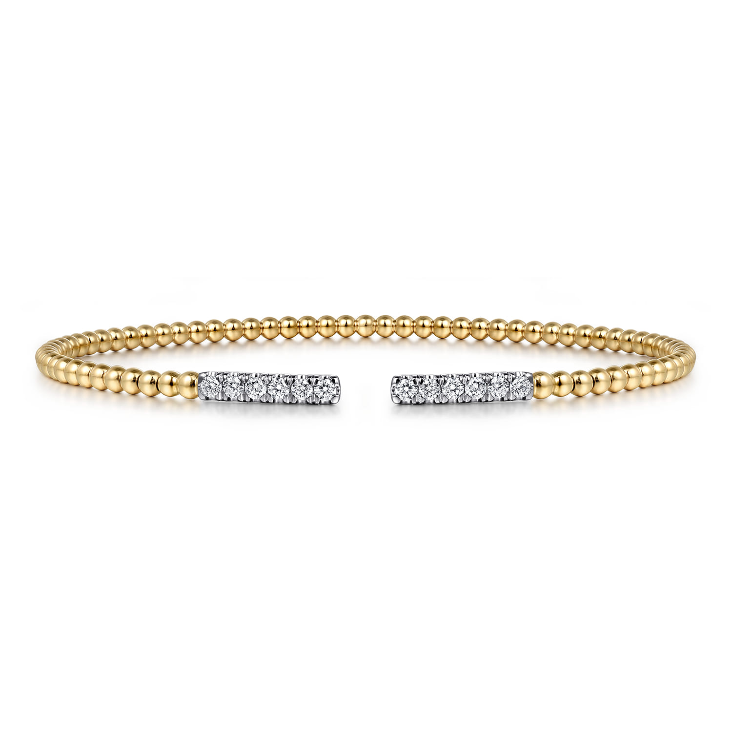 14K Yellow Gold Bujukan Bead Cuff Bracelet with Diamond Pave Bars - 0.3 ct - Shot 1