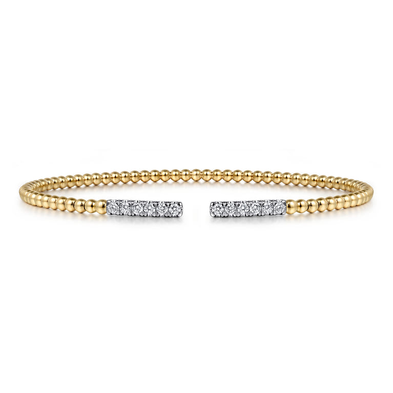 14K Yellow Gold Bujukan Bead Cuff Bracelet with Diamond Pave Bars - 0.3 ct - Shot 1