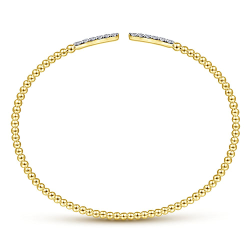14K Yellow Gold Bujukan Bead Cuff Bracelet with Diamond Pave Bars - 0.3 ct - Shot 3