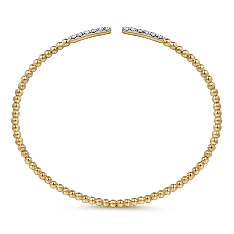 14K Yellow Gold Bujukan Bead Cuff Bracelet with Diamond Pave Bars - 0.3 ct - Shot 3