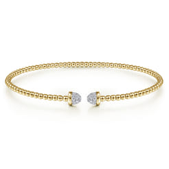 14K Yellow Gold Bujukan Bead Cuff Bracelet with Diamond Pave Caps