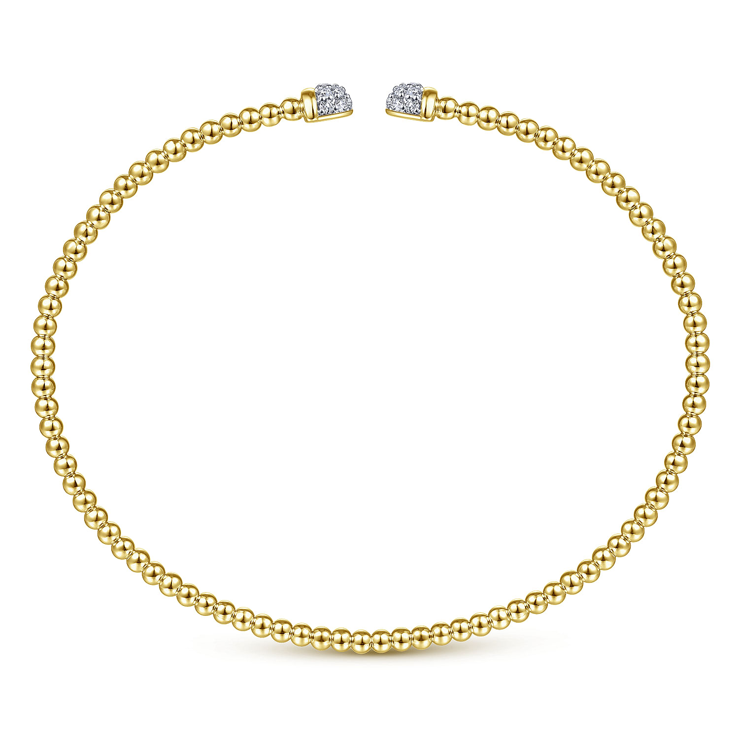 14K Yellow Gold Bujukan Bead Cuff Bracelet with Diamond Pave Caps - 0.21 ct - Shot 3