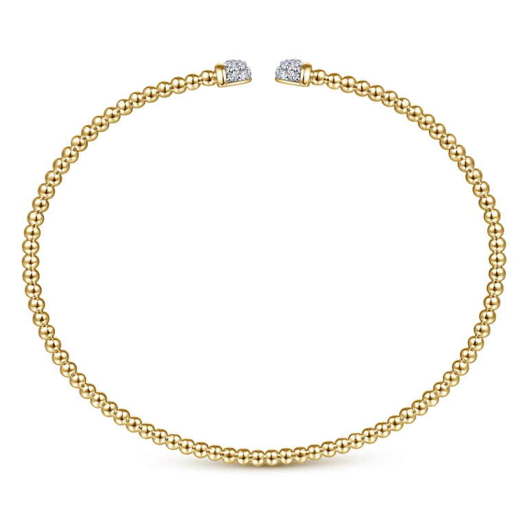 14K Yellow Gold Bujukan Bead Cuff Bracelet with Diamond Pave Caps - 0.21 ct - Shot 3