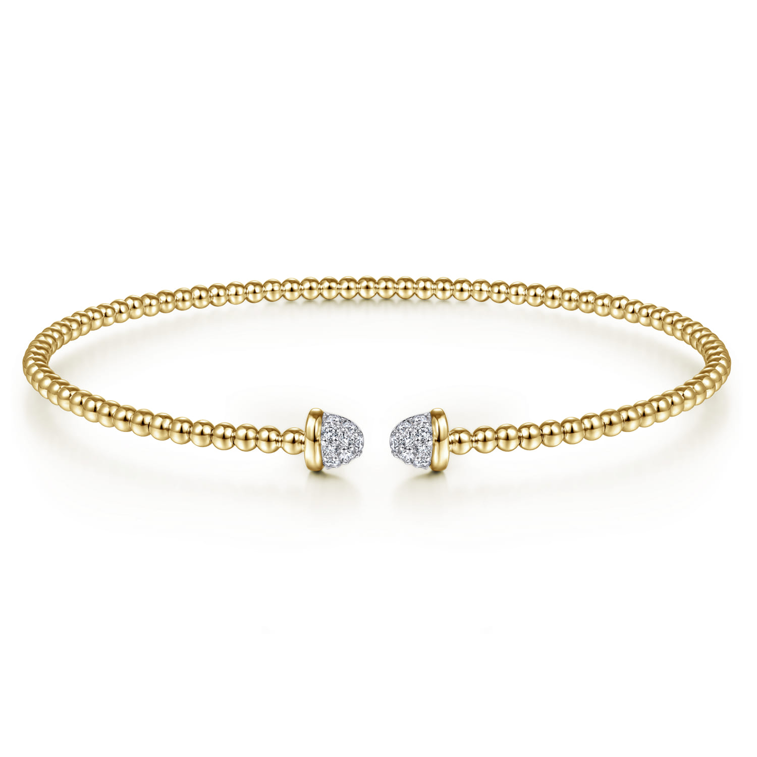 14K Yellow Gold Bujukan Bead Cuff Bracelet with Diamond Pave Caps - 0.21 ct - Shot 1