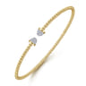 14K Yellow Gold Bujukan Bead Cuff Bracelet with Diamond Pave Caps - 0.21 ct