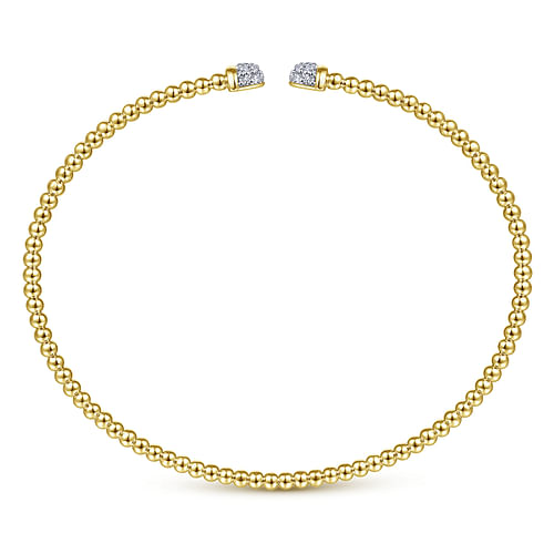 14K Yellow Gold Bujukan Bead Cuff Bracelet with Diamond Pave Caps - 0.21 ct - Shot 3