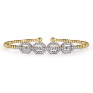 14K Yellow Gold Bujukan Bead Cuff Bracelet with Diamond Pave Links
