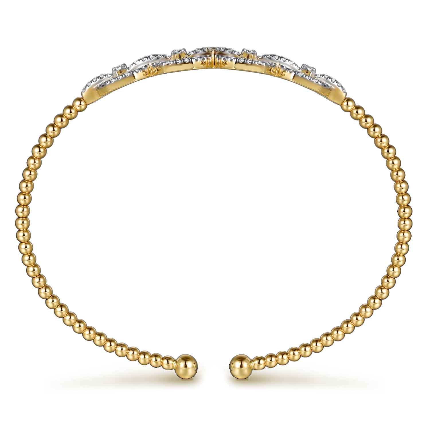 14K Yellow Gold Bujukan Bead Cuff Bracelet with Diamond Pave Links - 0.6 ct - Shot 3