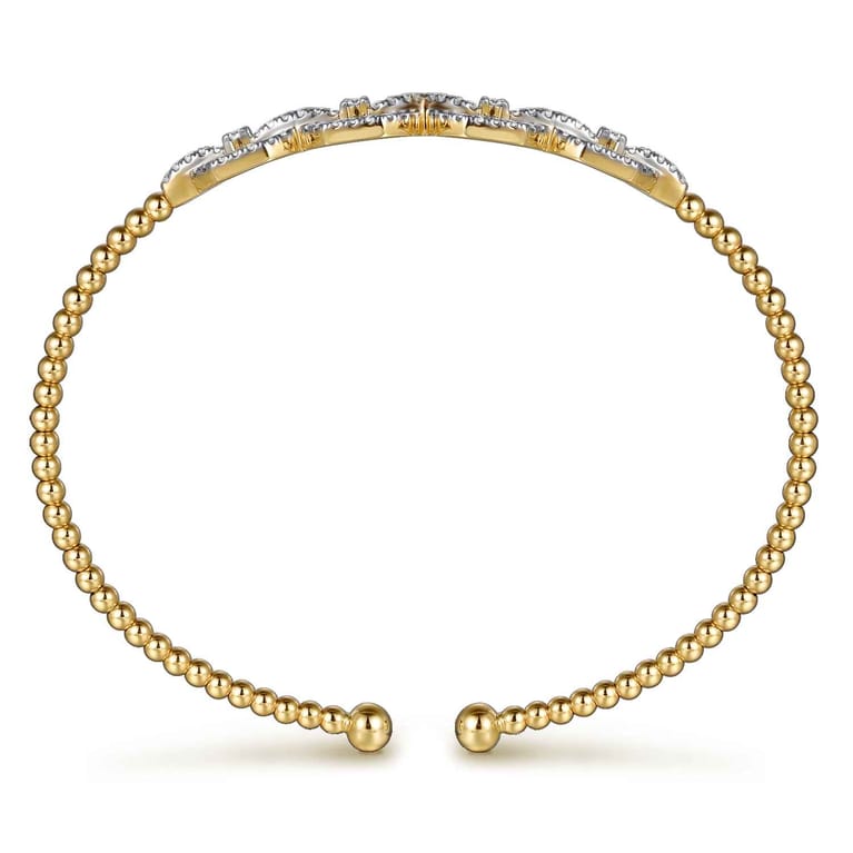14K Yellow Gold Bujukan Bead Cuff Bracelet with Diamond Pave Links - 0.6 ct - Shot 3