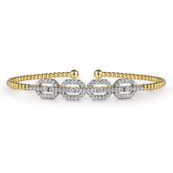 14K Yellow Gold Bujukan Bead Cuff Bracelet with Diamond Pave Links