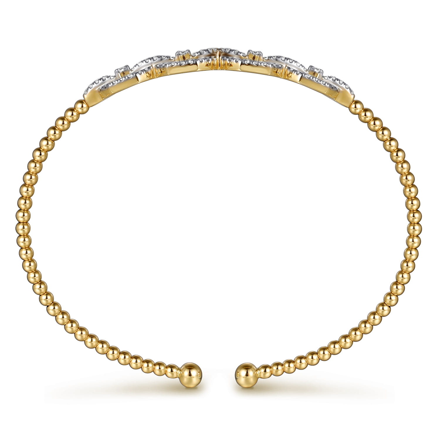 14K Yellow Gold Bujukan Bead Cuff Bracelet with Diamond Pave Links - 0.6 ct - Shot 3