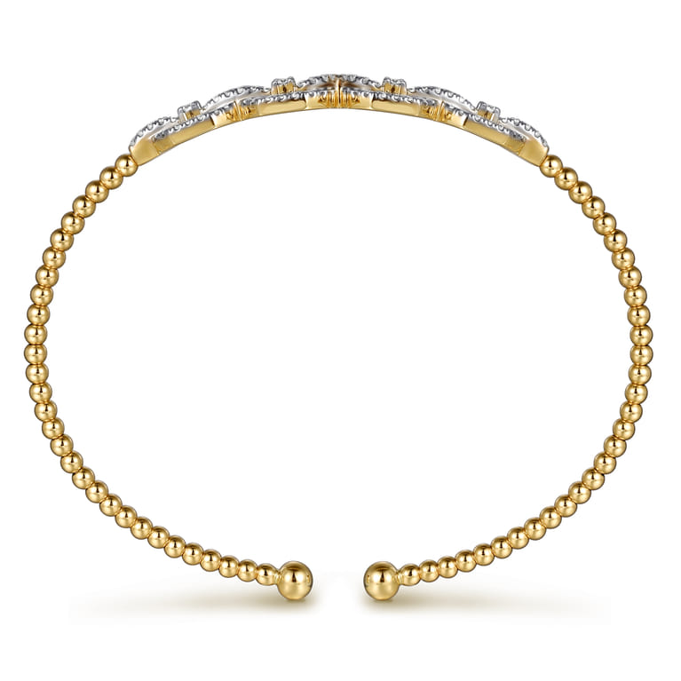 14K Yellow Gold Bujukan Bead Cuff Bracelet with Diamond Pave Links - 0.6 ct - Shot 3