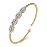 14K Yellow Gold Bujukan Bead Cuff Bracelet with Diamond Pave Links - 0.6 ct