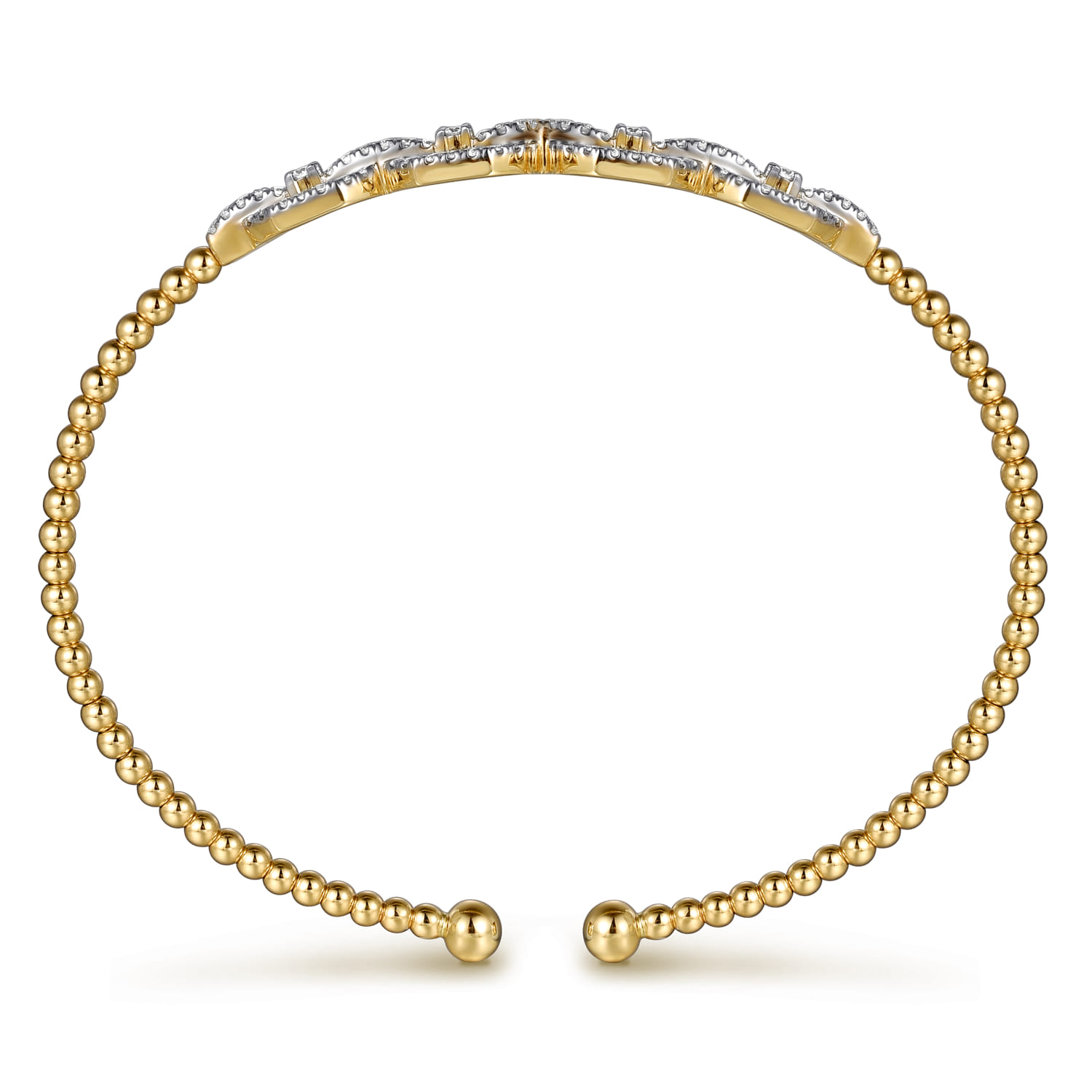 14K Yellow Gold Bujukan Bead Cuff Bracelet with Diamond Pave Links - 0.6 ct - Shot 3