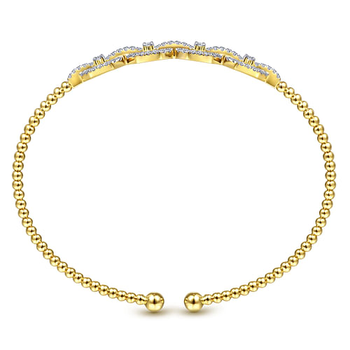 14K Yellow Gold Bujukan Bead Cuff Bracelet with Diamond Pave Links - 0.6 ct - Shot 3
