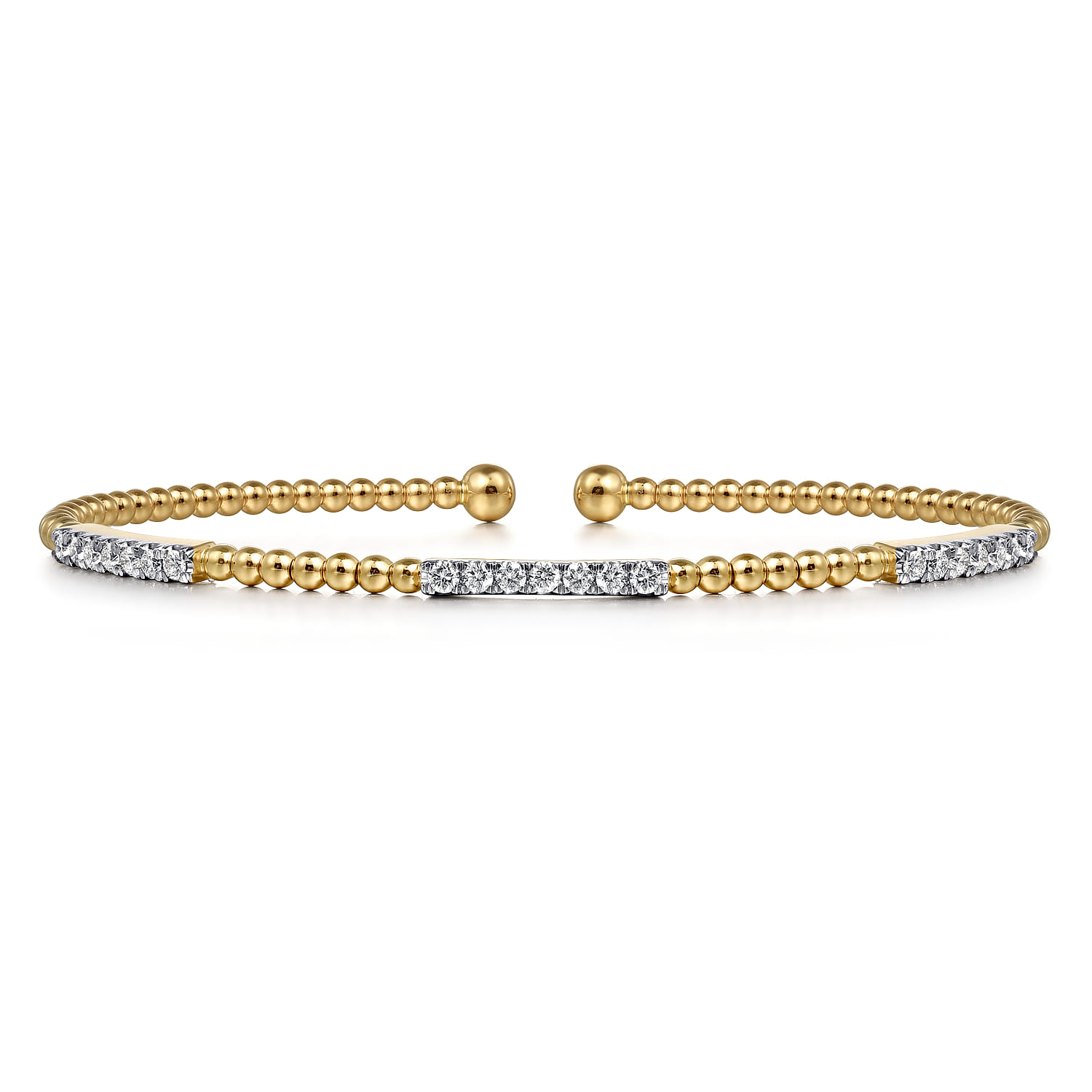 14K Yellow Gold Bujukan Bead Cuff Bracelet with Diamond Pave Stations - 0.45 ct - Shot 1