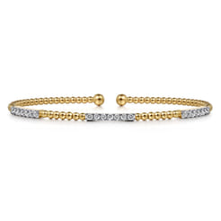 14K Yellow Gold Bujukan Bead Cuff Bracelet with Diamond Pave Stations