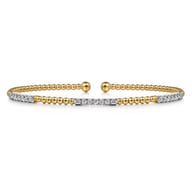 14K Yellow Gold Bujukan Bead Cuff Bracelet with Diamond Pave Stations