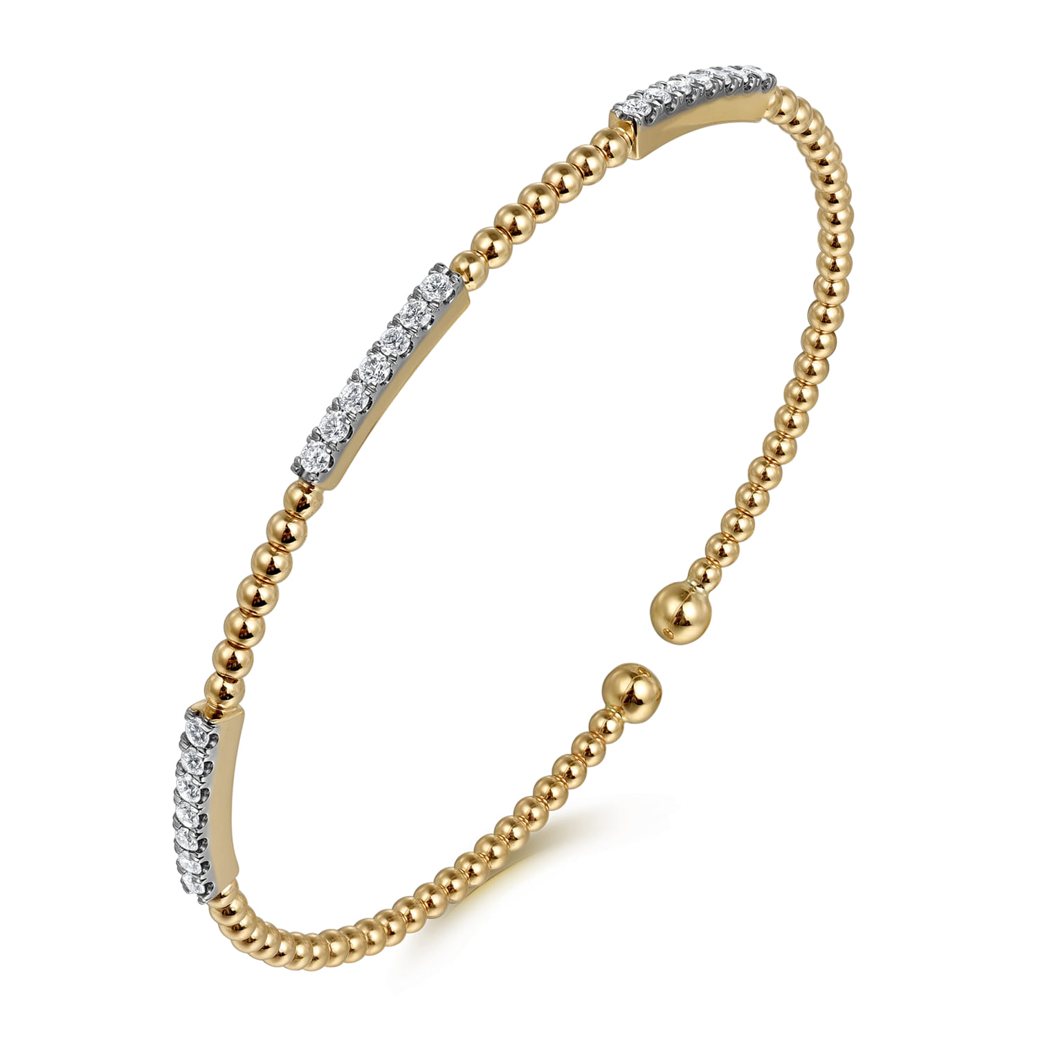 14K Yellow Gold Bujukan Bead Cuff Bracelet with Diamond Pave Stations - 0.45 ct - Shot 2