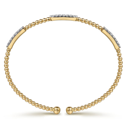 14K Yellow Gold Bujukan Bead Cuff Bracelet with Diamond Pave Stations