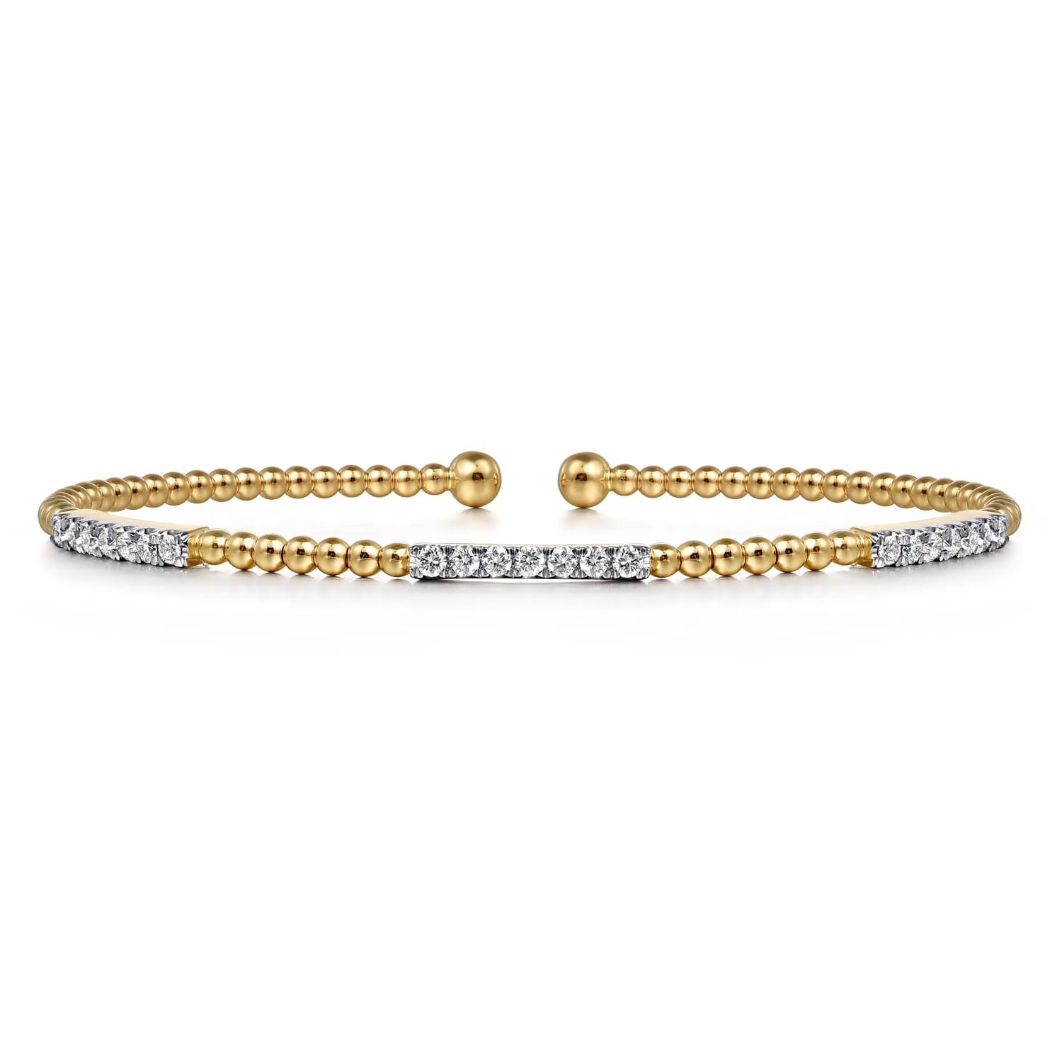 14K Yellow Gold Bujukan Bead Cuff Bracelet with Diamond Pave Stations - 0.45 ct - Shot 1