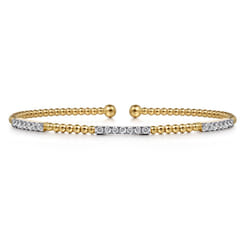 14K Yellow Gold Bujukan Bead Cuff Bracelet with Diamond Pave Stations