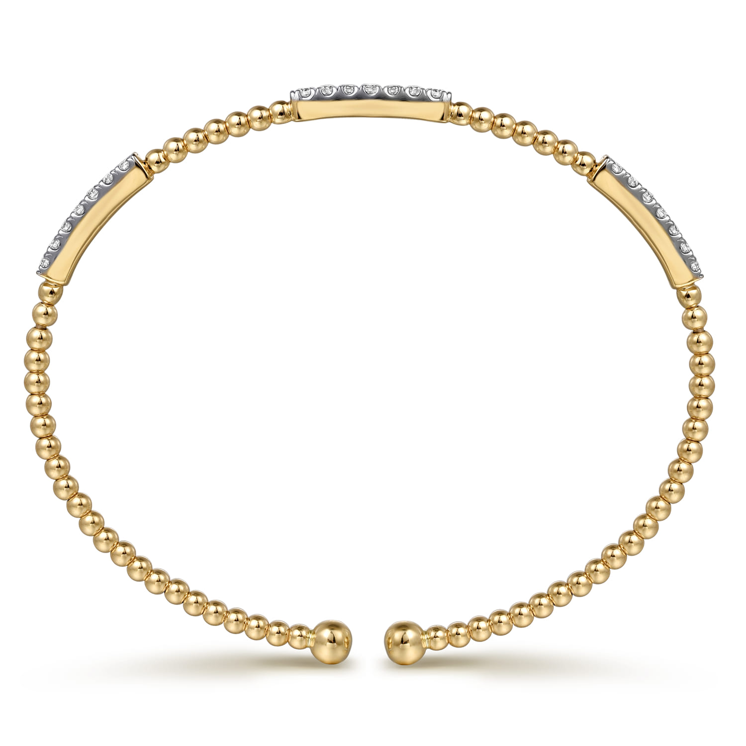 14K Yellow Gold Bujukan Bead Cuff Bracelet with Diamond Pave Stations - 0.45 ct - Shot 3