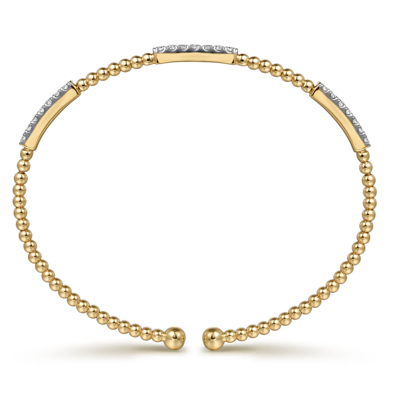 14K Yellow Gold Bujukan Bead Cuff Bracelet with Diamond Pave Stations - 0.45 ct - Shot 3