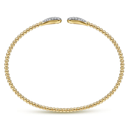 14K Yellow Gold Bujukan Bead Cuff Bracelet with Diamond Pave Teardrops