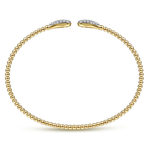 14K Yellow Gold Bujukan Bead Cuff Bracelet with Diamond Pave Teardrops - 0.3 ct - Shot 3