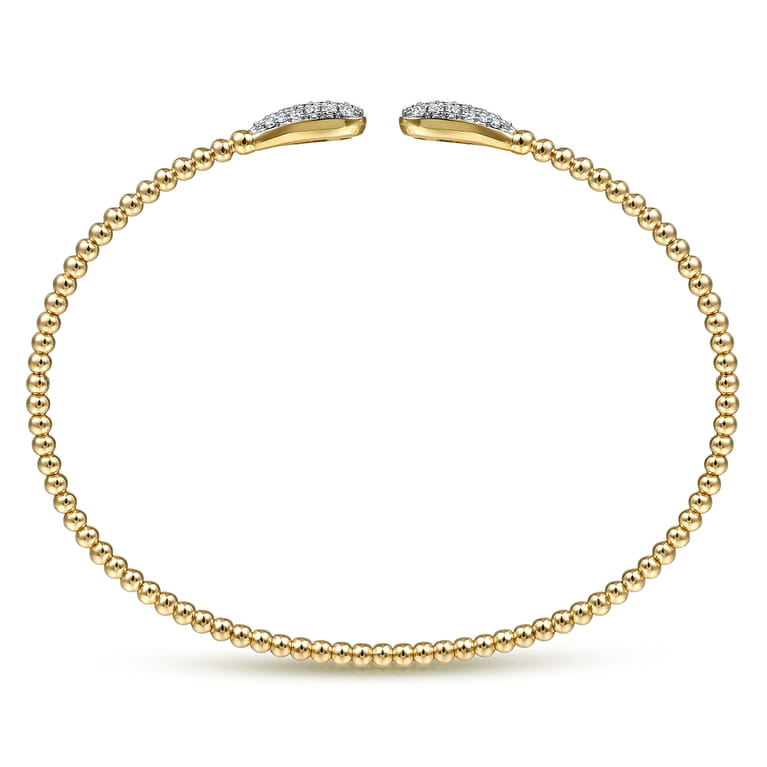 14K Yellow Gold Bujukan Bead Cuff Bracelet with Diamond Pave Teardrops - 0.3 ct - Shot 3