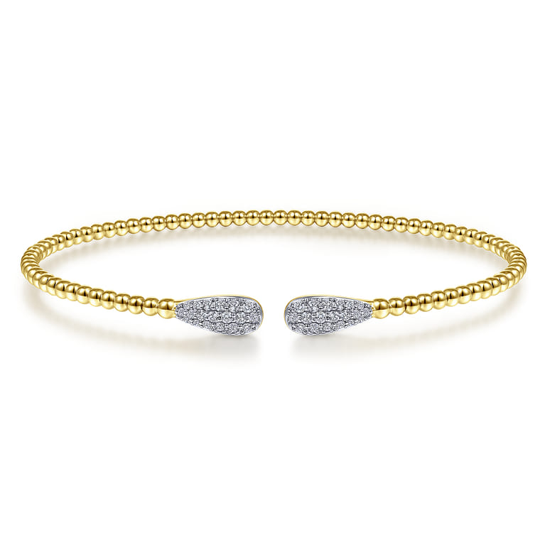 14K Yellow Gold Bujukan Bead Cuff Bracelet with Diamond Pave Teardrops - 0.3 ct - Shot 1