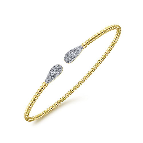 14K Yellow Gold Bujukan Bead Cuff Bracelet with Diamond Pave Teardrops - 0.3 ct - Shot 2