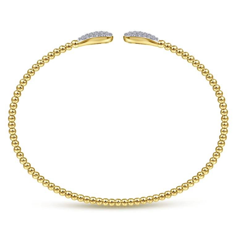 14K Yellow Gold Bujukan Bead Cuff Bracelet with Diamond Pave Teardrops - 0.3 ct - Shot 3