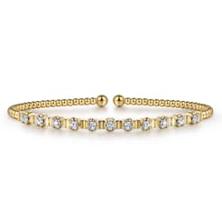 14K Yellow Gold Bujukan Bead Cuff Bracelet with Diamond Stations