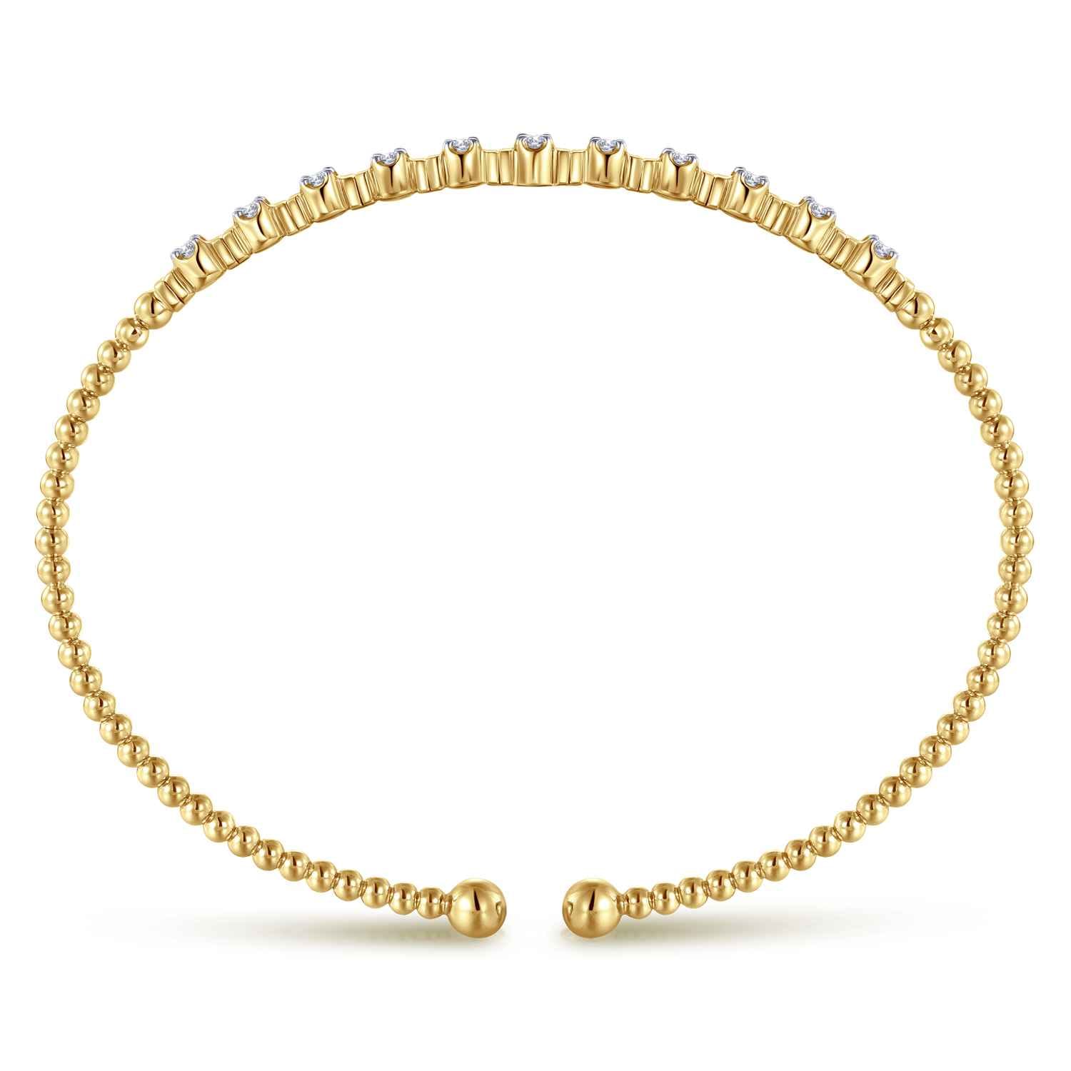 14K Yellow Gold Bujukan Bead Cuff Bracelet with Diamond Stations - 0.33 ct - Shot 3