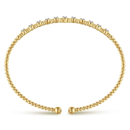 14K Yellow Gold Bujukan Bead Cuff Bracelet with Diamond Stations