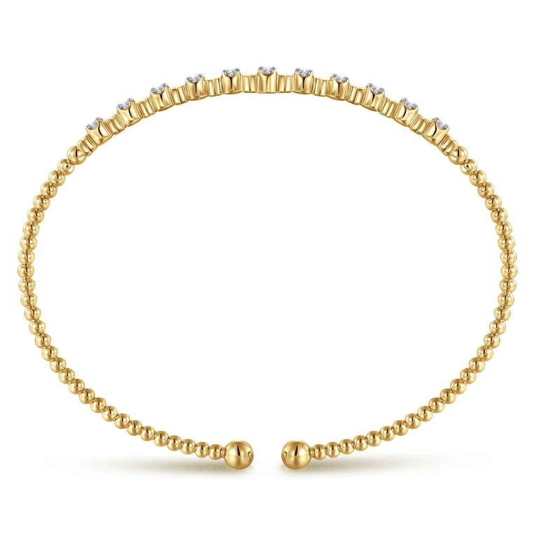 14K Yellow Gold Bujukan Bead Cuff Bracelet with Diamond Stations - 0.33 ct - Shot 3