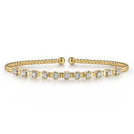 14K Yellow Gold Bujukan Bead Cuff Bracelet with Diamond Stations