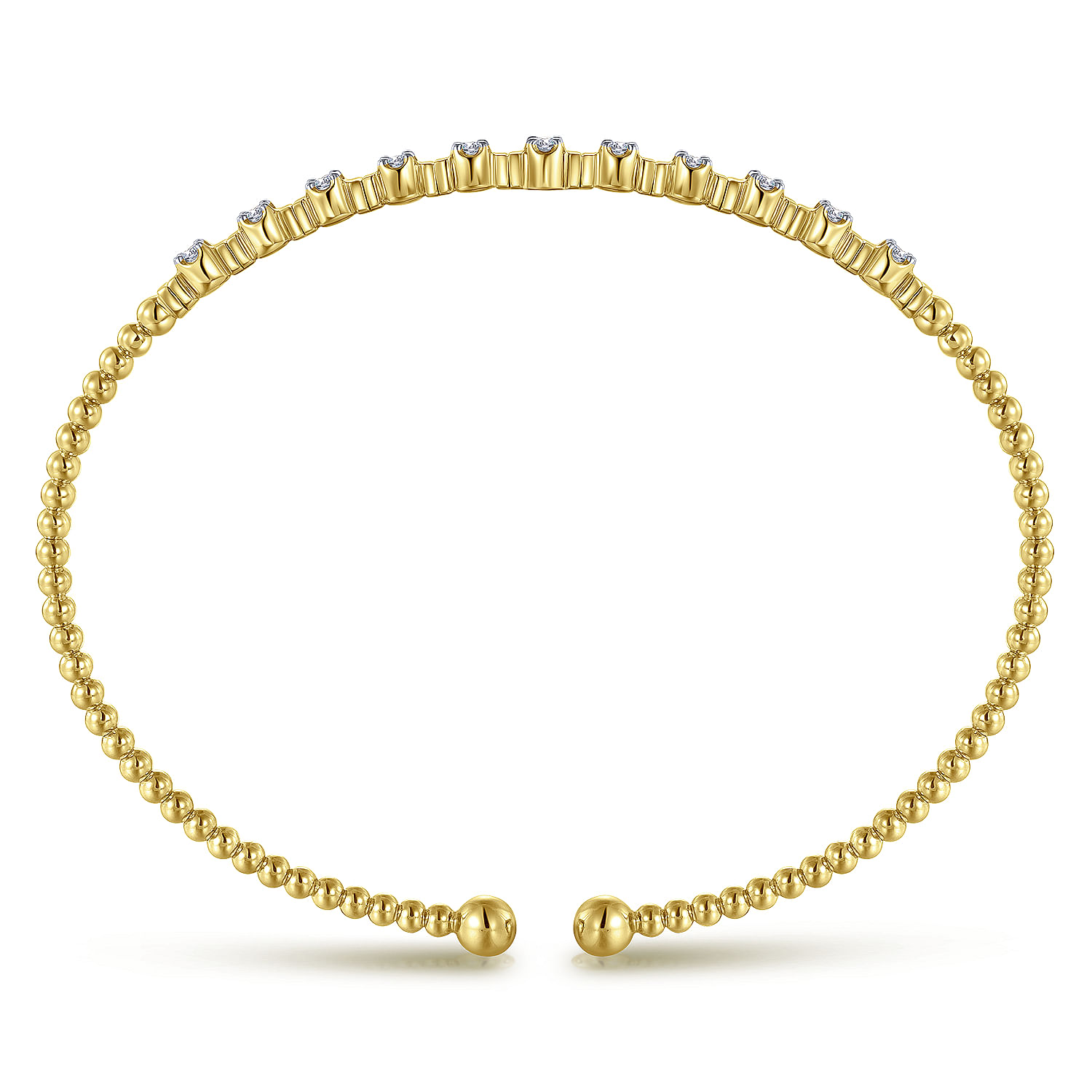 14K Yellow Gold Bujukan Bead Cuff Bracelet with Diamond Stations - 0.31 ct - Shot 3