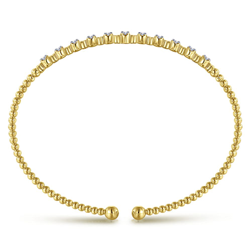 14K Yellow Gold Bujukan Bead Cuff Bracelet with Diamond Stations - 0.31 ct - Shot 3